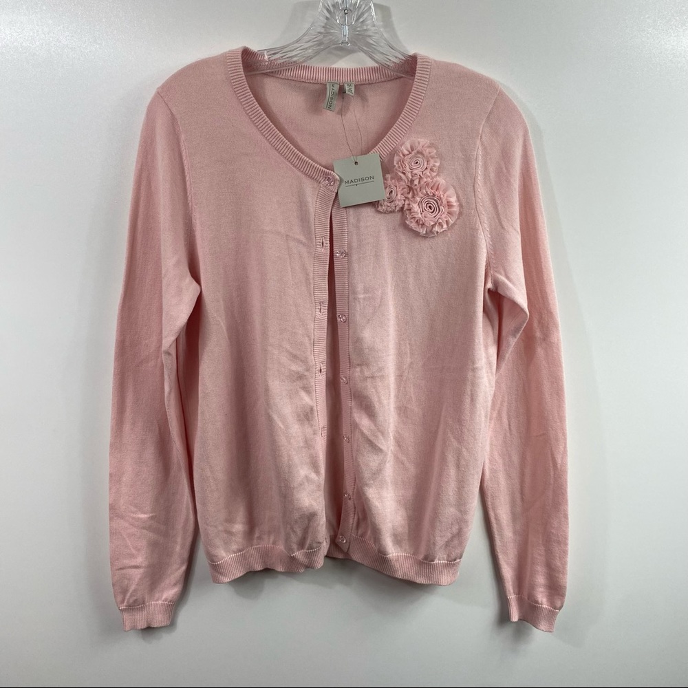 NWT Madison Pink Cardigan with Floral Detail Size Medium